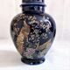 Potiche cobalt blue porcelain lid jar decorated with peacocks