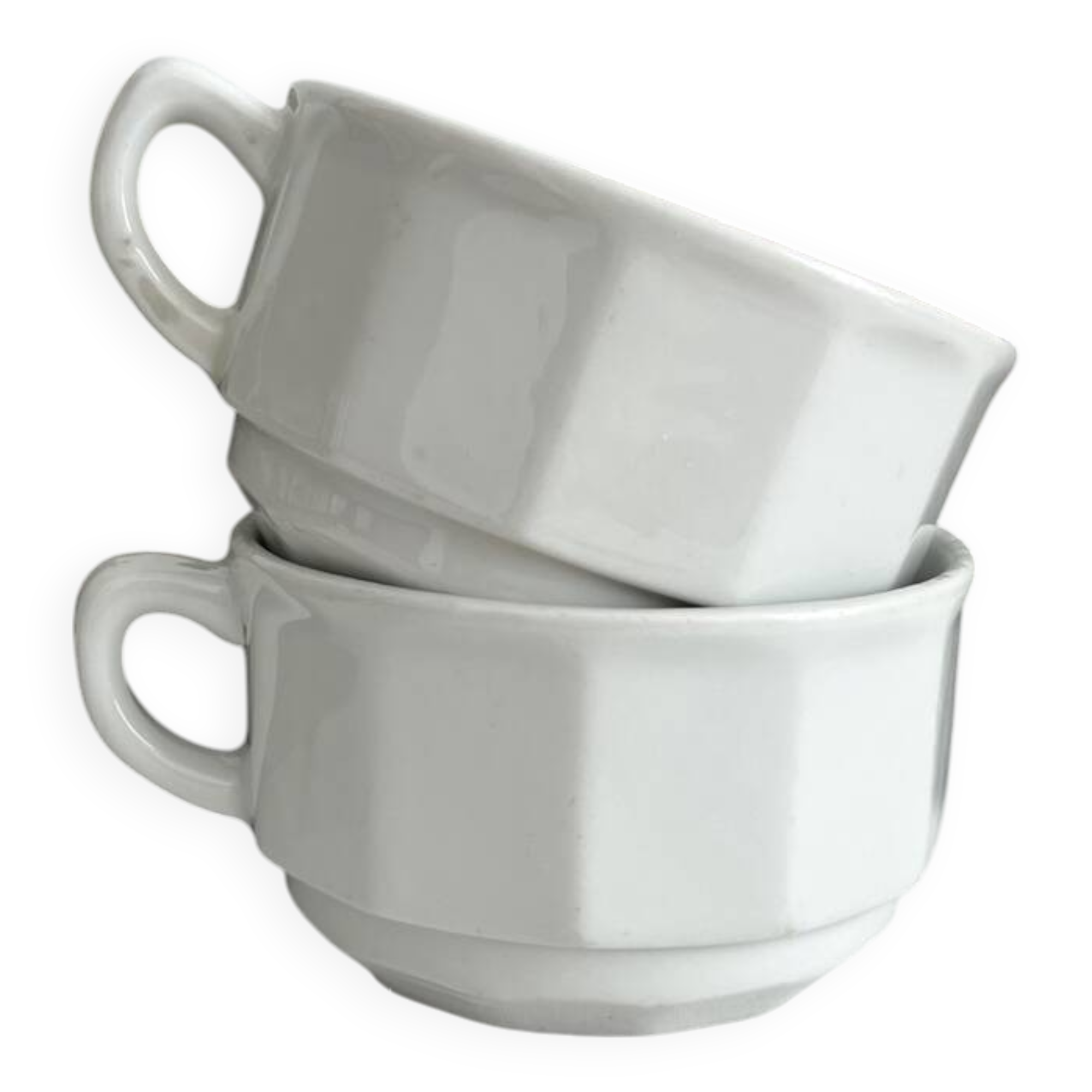 2 white porcelain cups Apilco vintage Parisian bistro