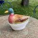 Charming Duck, slip, enameled ceramic terrine, white basket-shaped base and lid