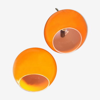 Pair of orange opaline hanging lamp 70's