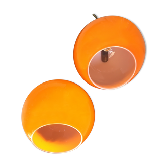 Pair of orange opaline hanging lamp 70's