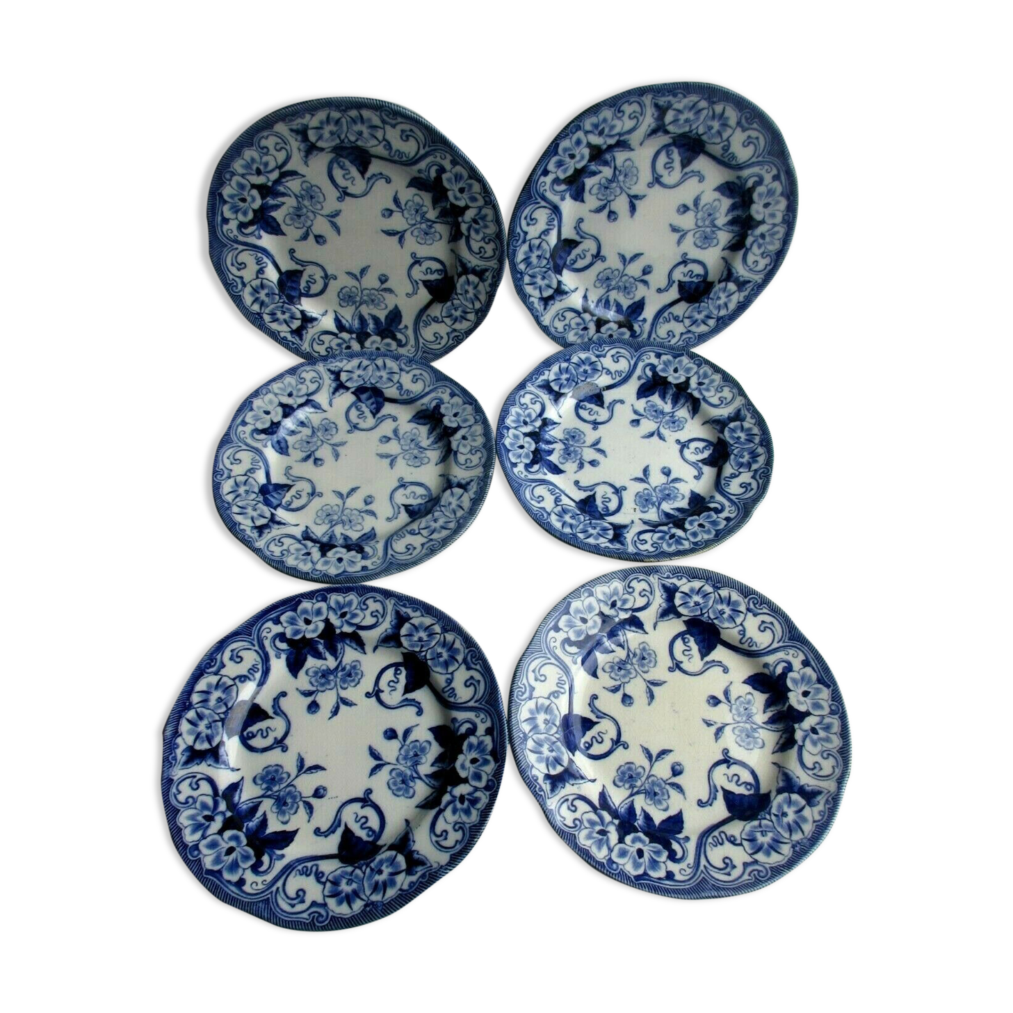 batch of 6 dessert plates Creil Montereau model Flora: Liseron