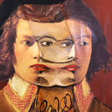 Oil painting the man with 3 faces French school XXth signature XII 90