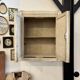 2-door wall cupboard in beige wood ☐ 59 x 50 cm