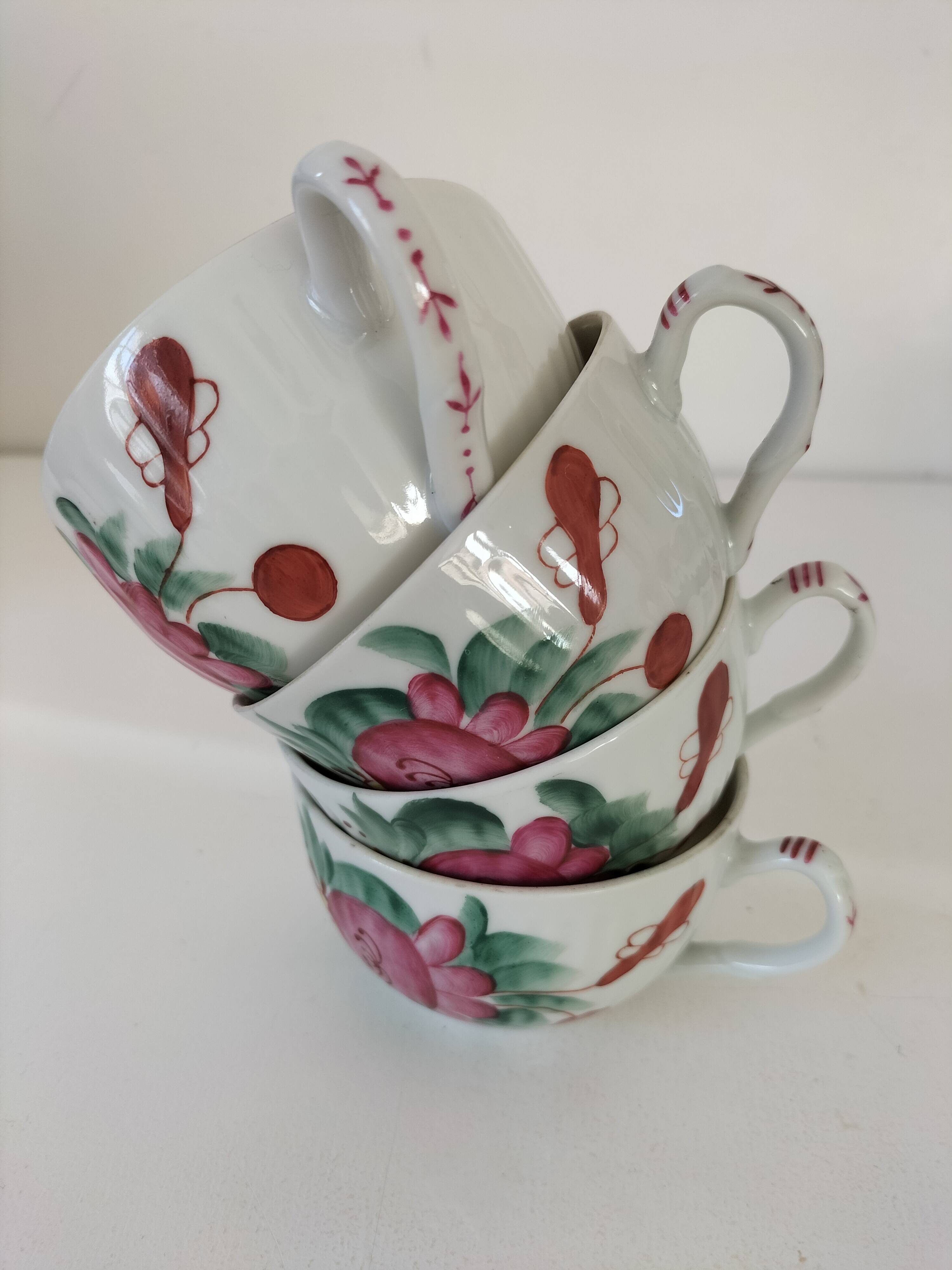 4 tasses scandinaves peintes main Arnold Wiig - Ostfriesland années 50-60