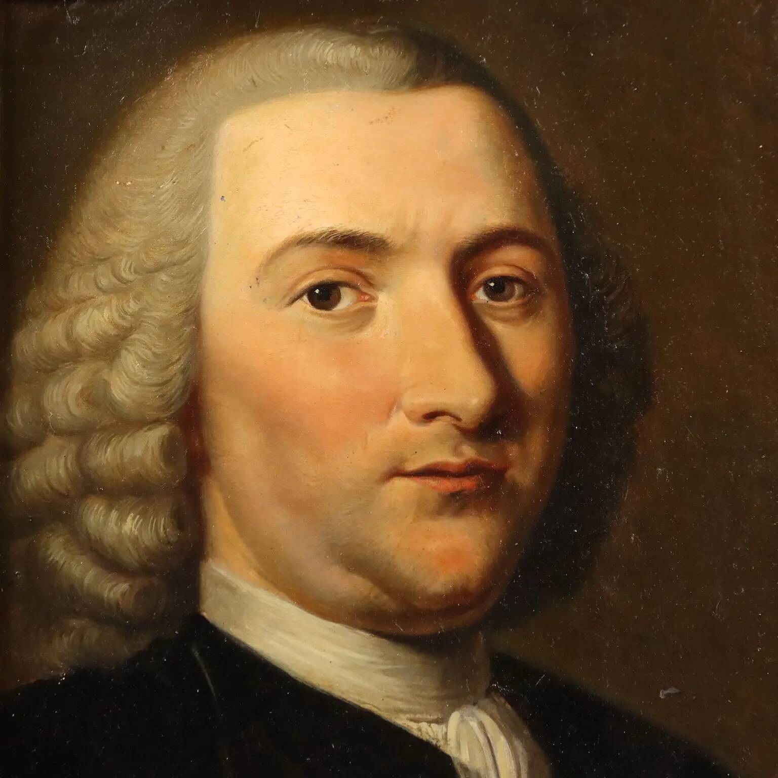 Ancient painting, portrait of Petrus Camper, oil on panel, 18th century.