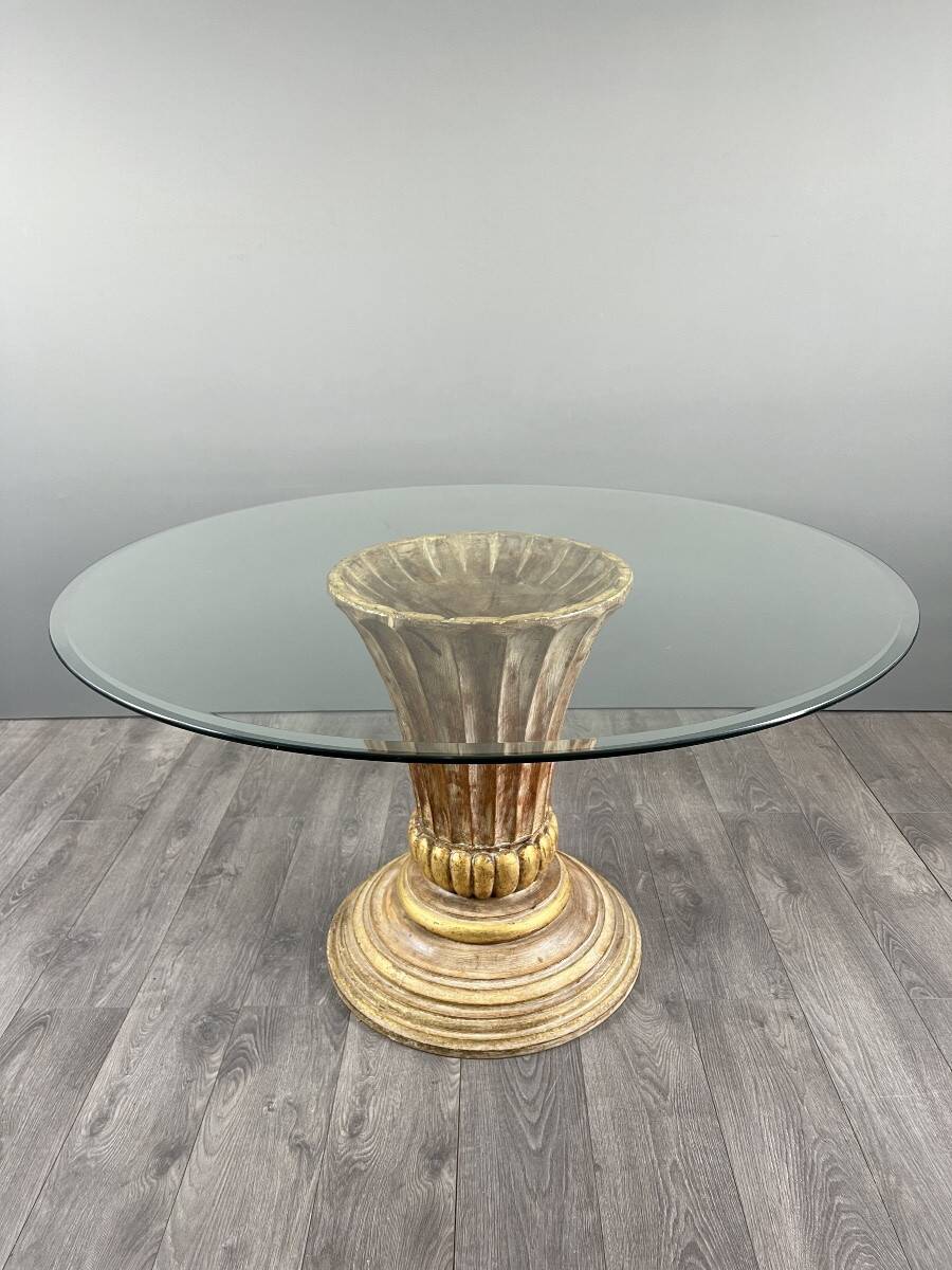 Table with a central carved wooden base, 20th century
