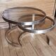 2 vintage 1970s smoked glass and brushed metal nesting coffee tables