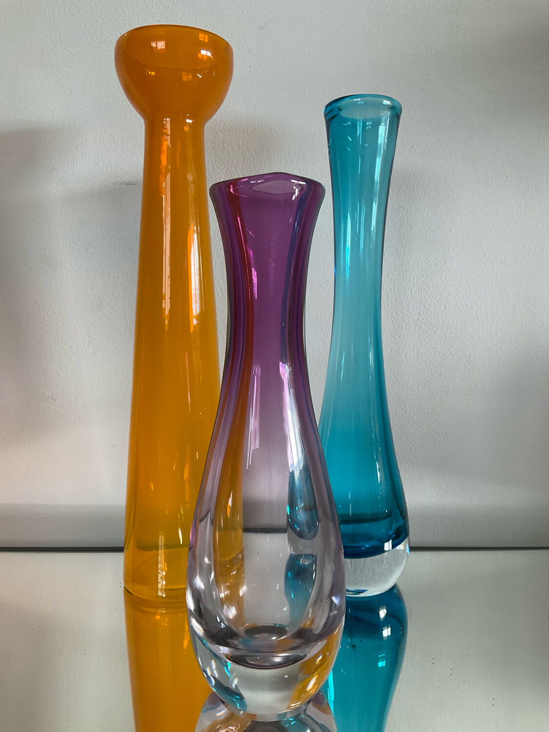 Set of 3 vintage glass paste vases