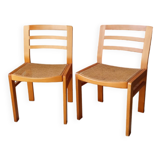 Paire de chaises cannées années 80
