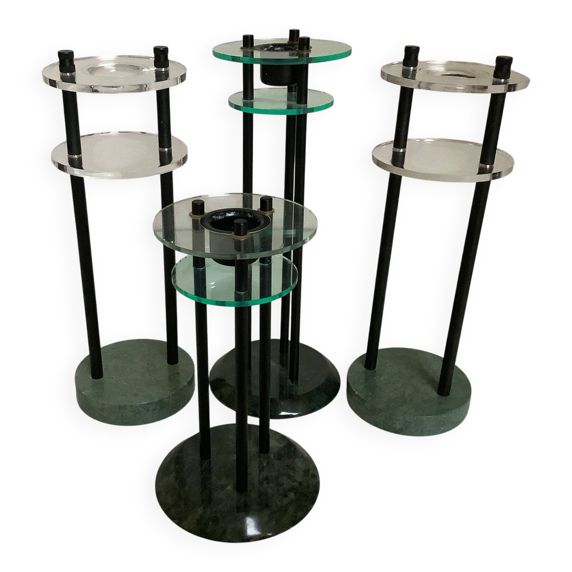 Four postmodernist green marble candlesticks