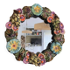Round wall mirror in ceramic with slip-cast flowers, glazed, from the 60s/70s.