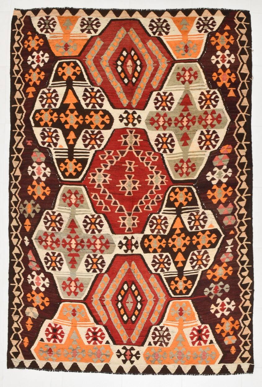 159x249Cm Soft Orange and Red Vintage Kilim Rug, Bohemian Kilim Rug