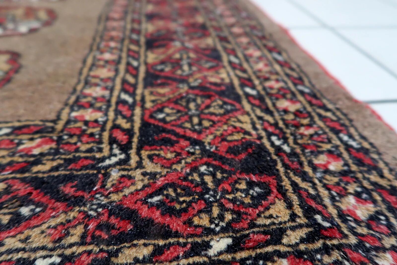 Antique Uzbek Bukhara handmade rug 82cm x 122cm (1920s)