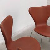 'Series 7' chairs in cognac leather by Arne Jacobsen for Fritz Hansen, 1955