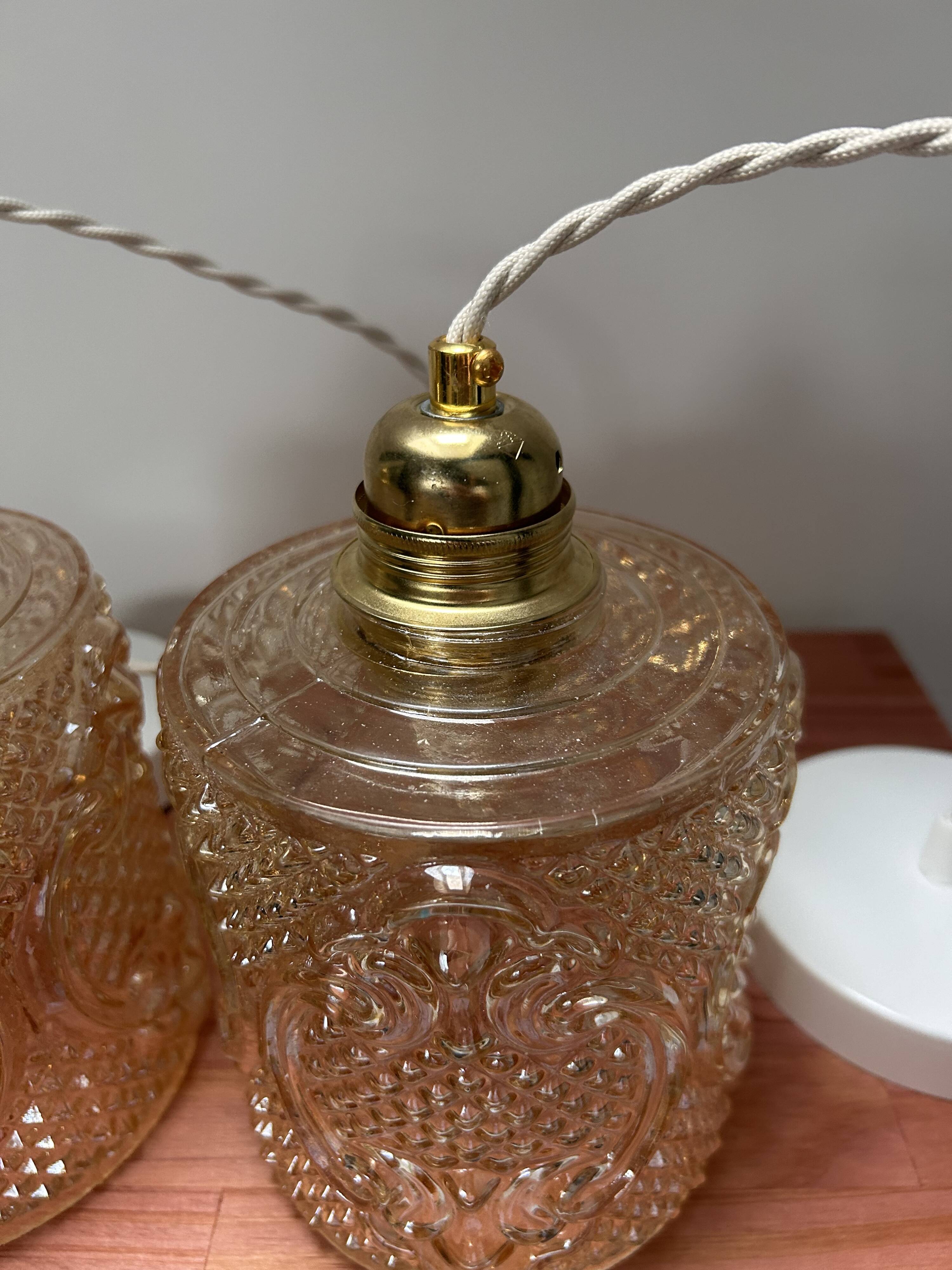 Set of two vintage amber glass pendant lights