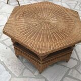 Octagonal wicker rattan coffee table from the 60s and 70s