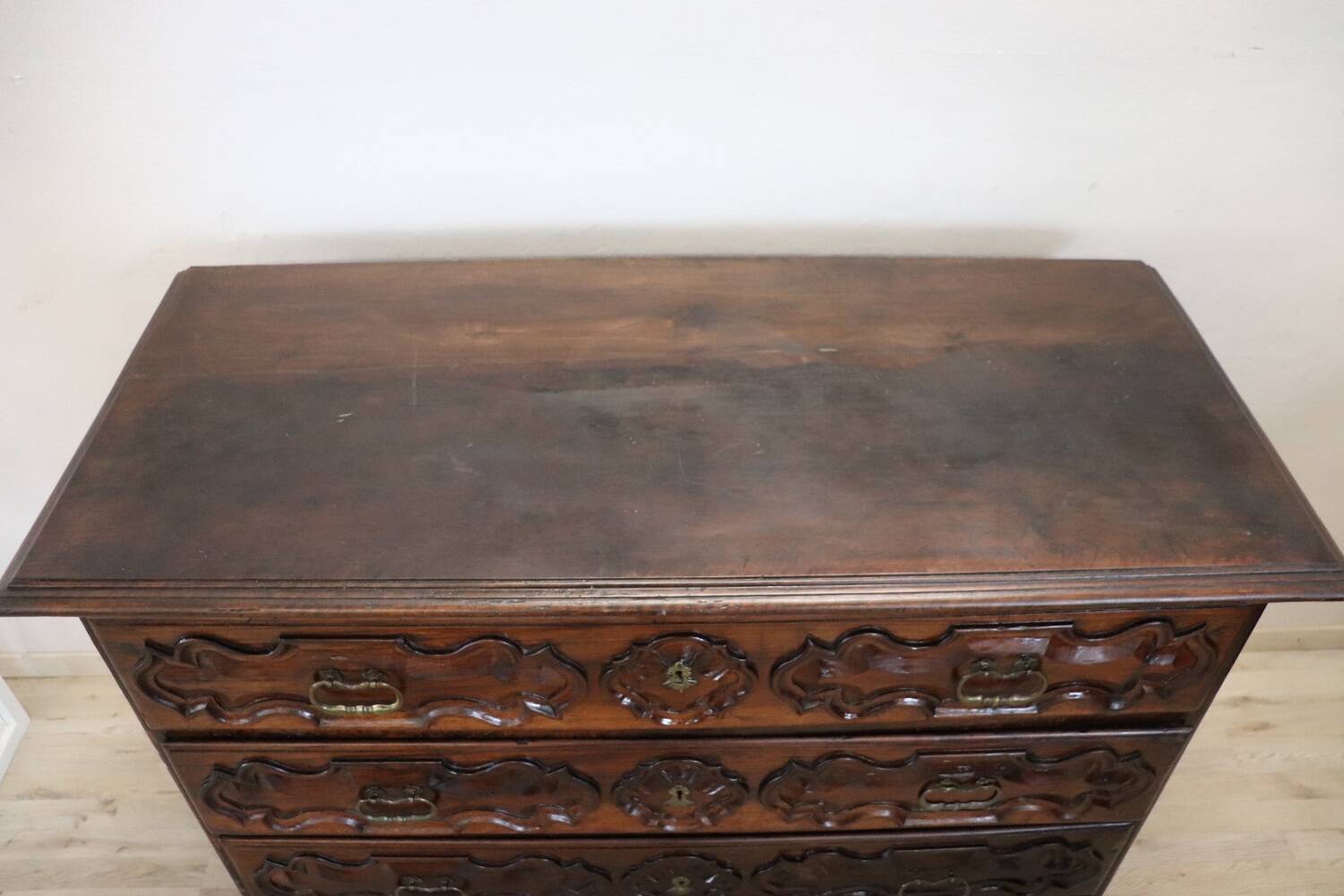 Antique Carved Walnut Chest of Drawers, 17th Century