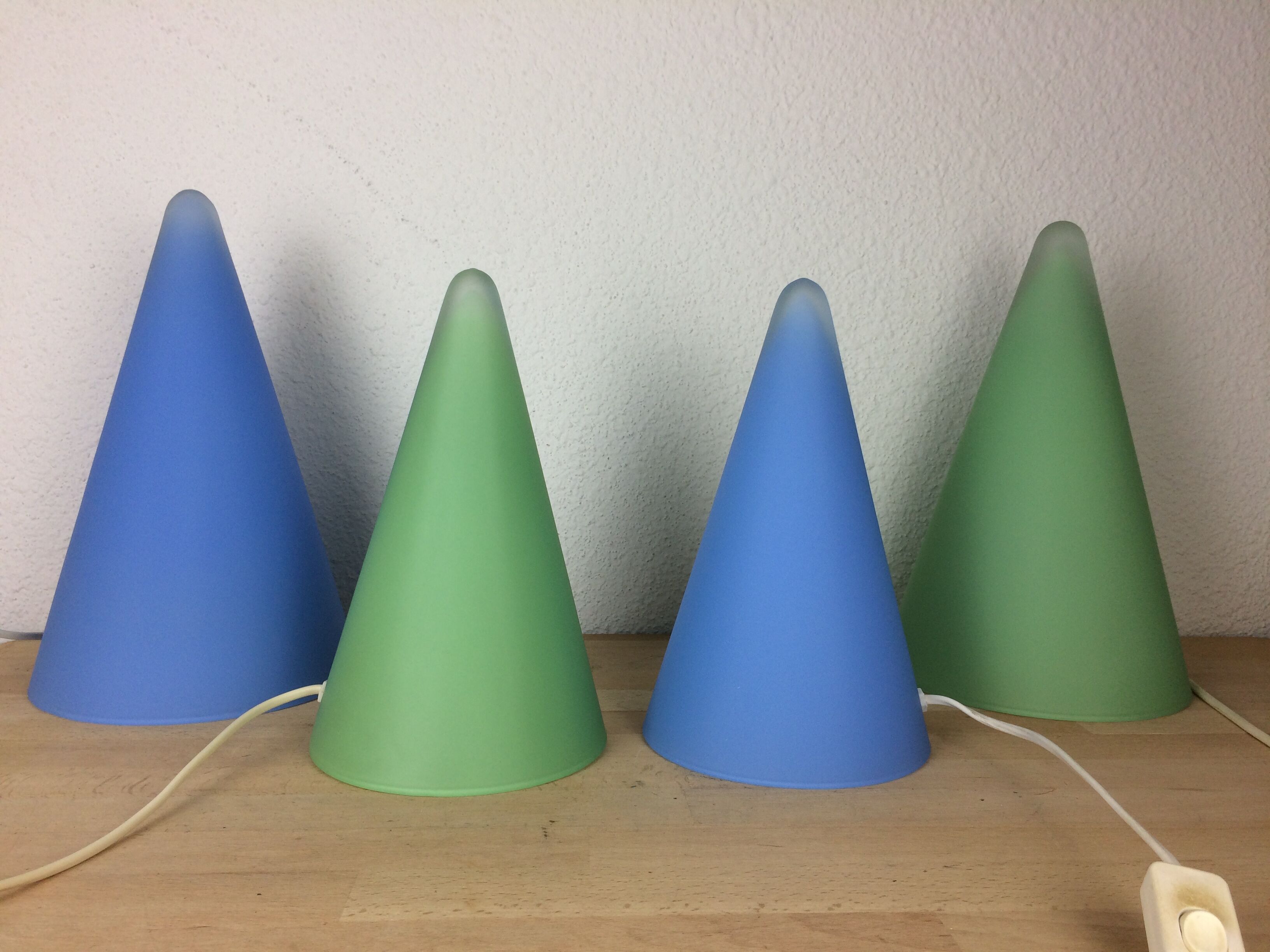 2 Teepee conical lamps by SCE in green glass