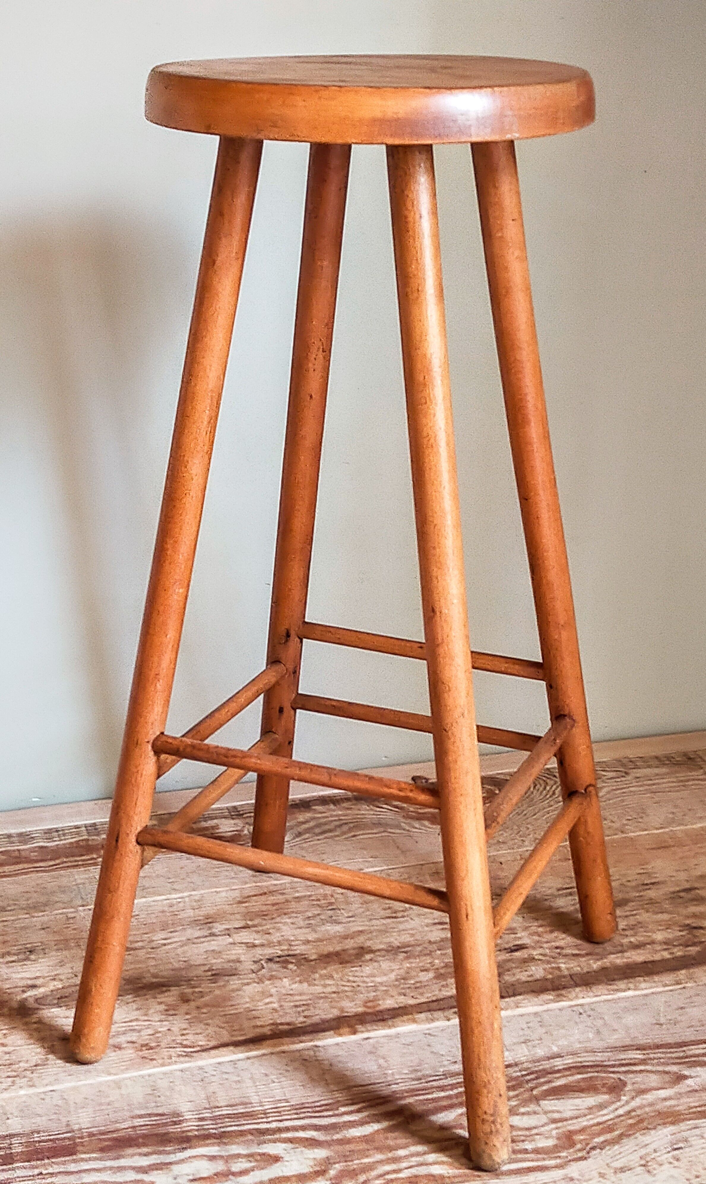 Vintage solid blond wood bar stool