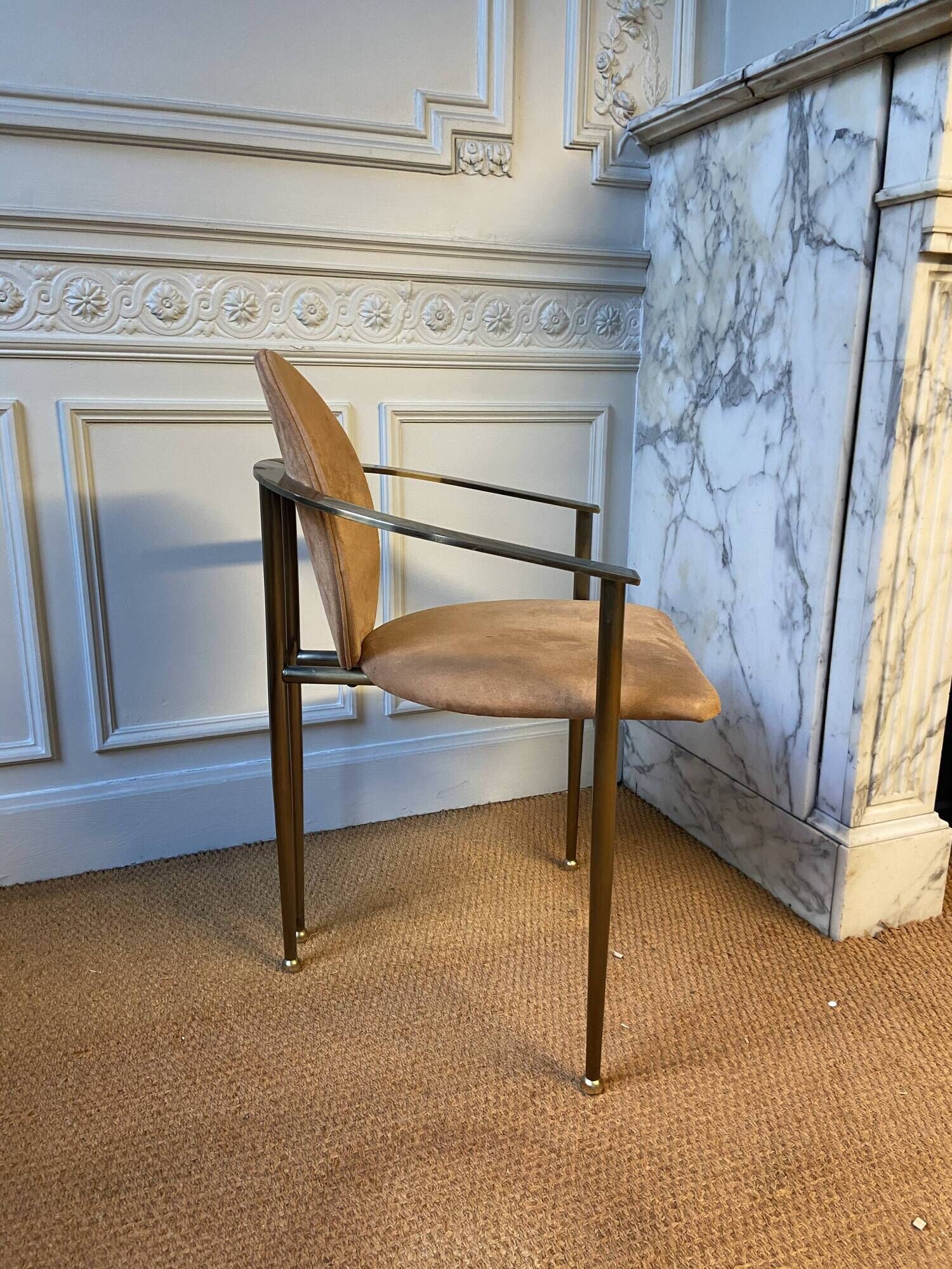 Lot de 6 chaises en métal cuivré et Nubuck de Starck pour Belgo Chrom