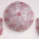 Set of Murano Ceiling Light and 2 Murano Wall Light Pink Flower by Seguso