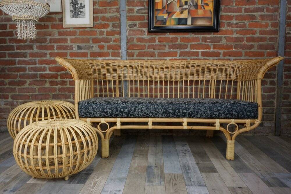 Large Rattan Ottoman attributed to Franco Albini, 1950s