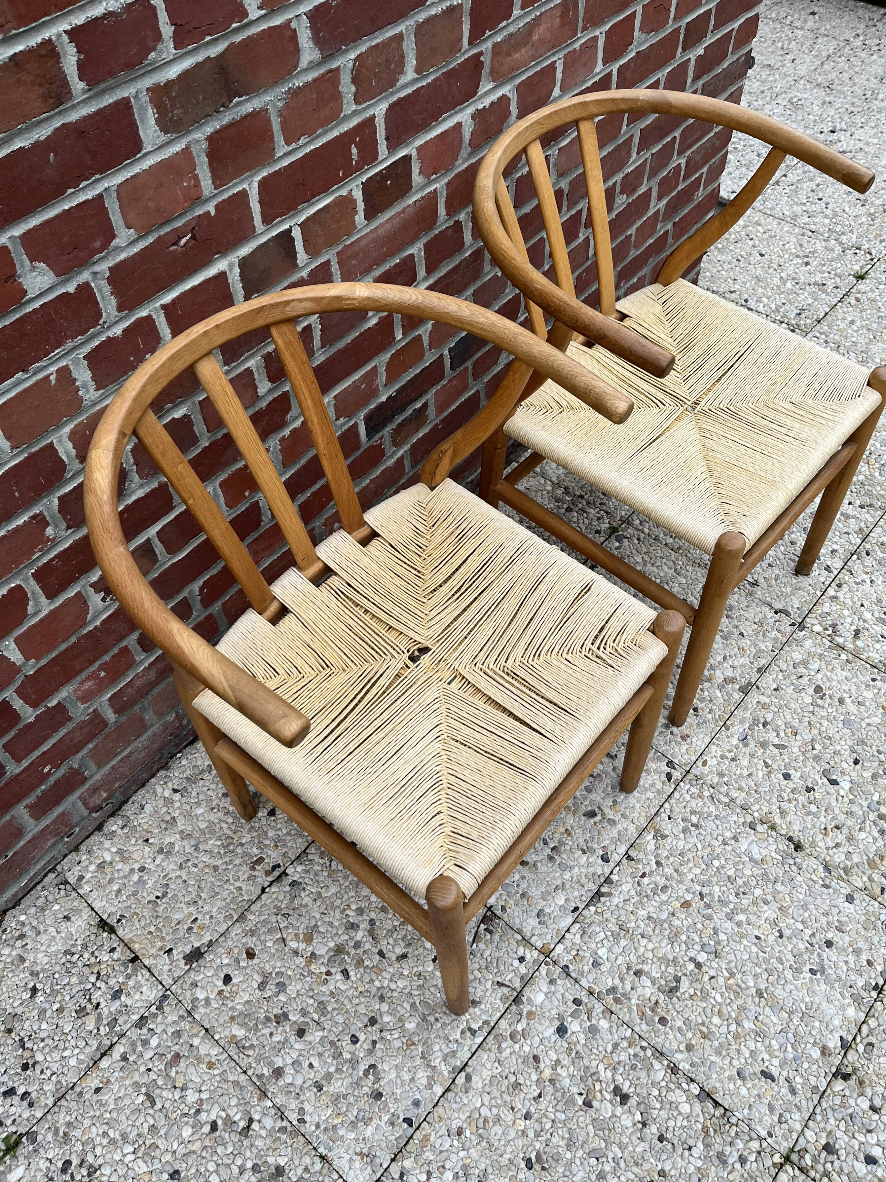 2 Scandinavian design chairs rope and teak