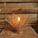 Flower table lamp made of rattan petals and gold mesh