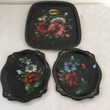 Lot three trays floral pattern hand painted origin Russia