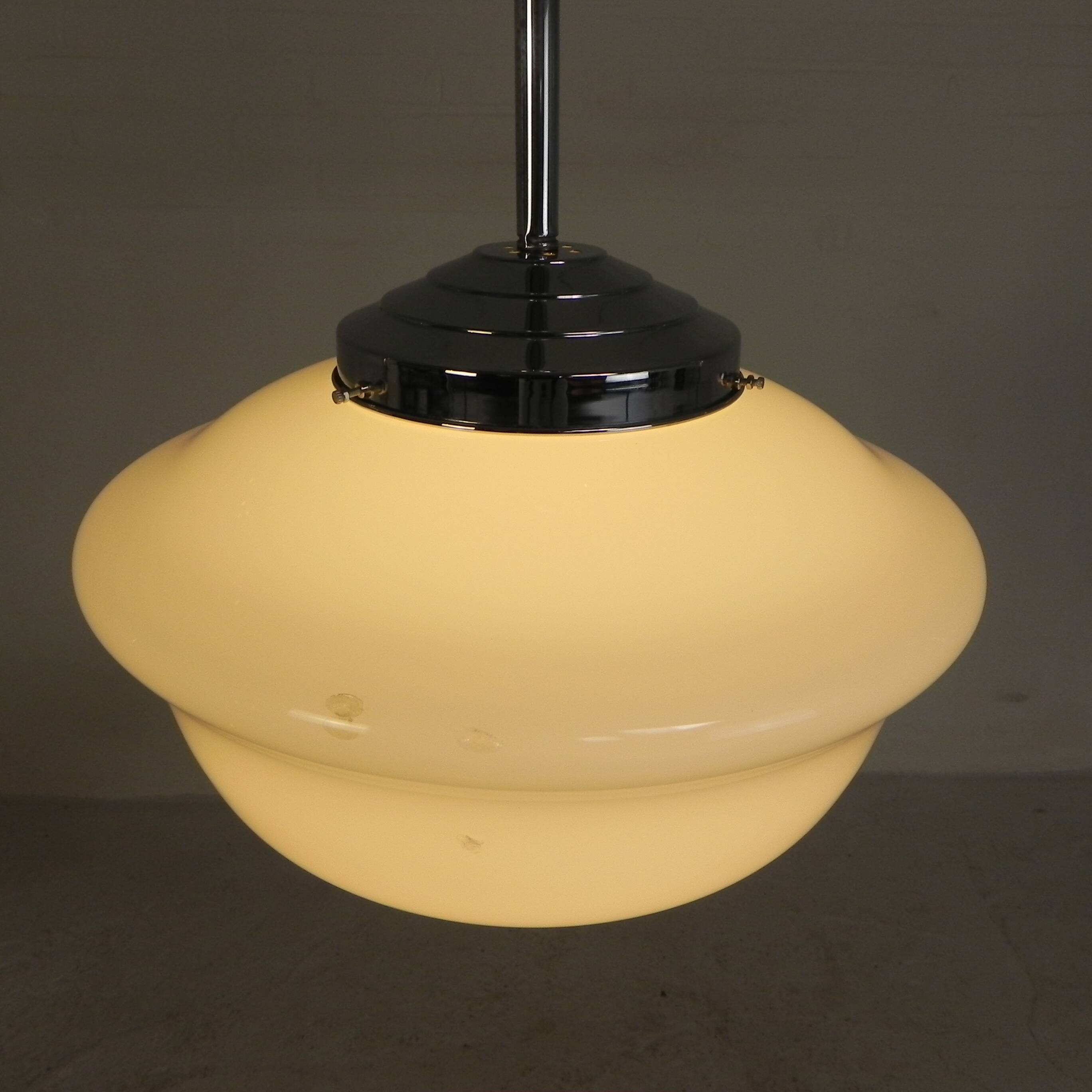Art Deco pendant light with white glass shade, 1930s