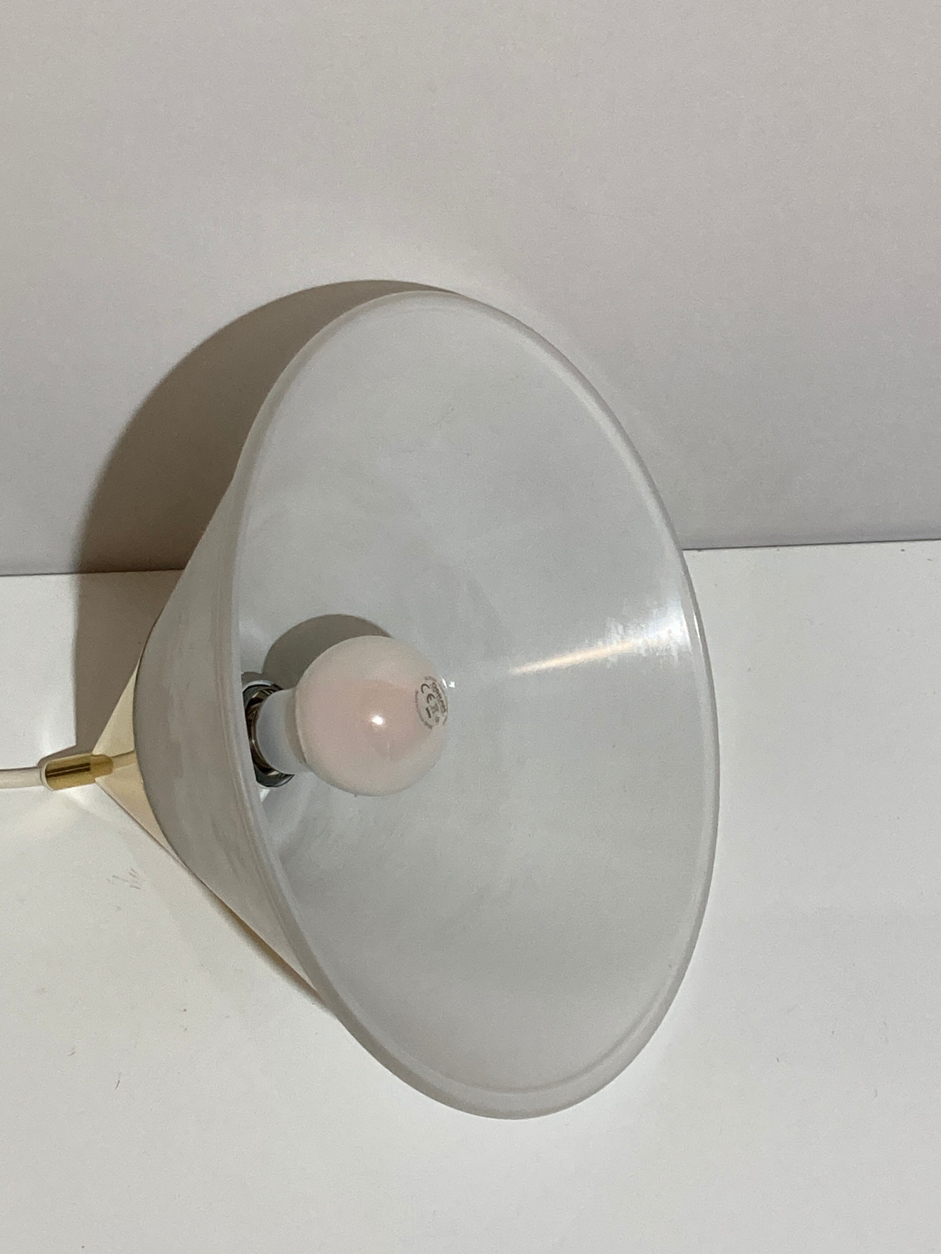 Brass and opal glass hanging space age lamp by Limburg Glashütte