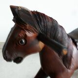 Ancien cheval à bascule en bois et cuir