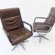 Wilkhahn Delta Highback set of 2 brown leather armchairs by Delta Design