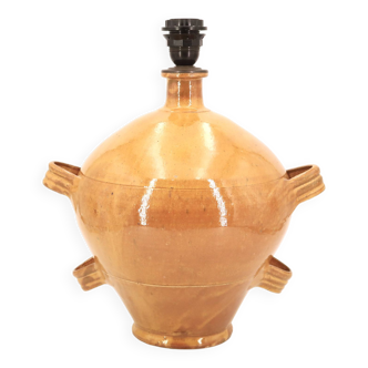 Lampe en céramique vernissée jaune jarre Provençale avec anses