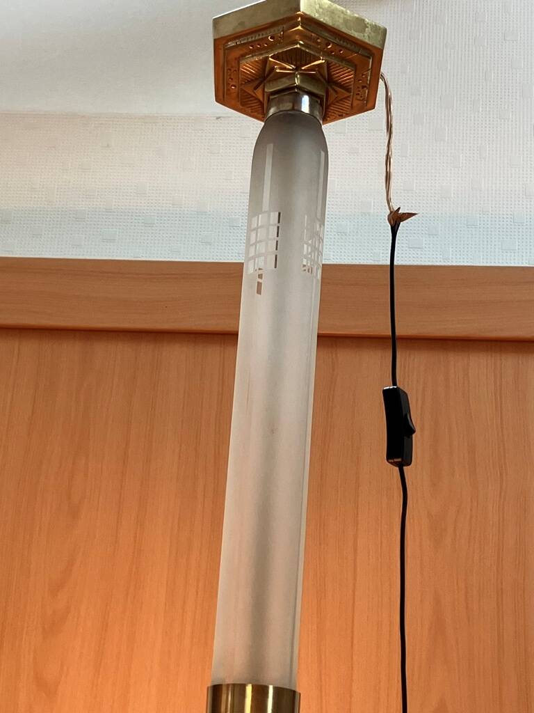 Bronze and molded glass chandelier, 1930s Art Deco style