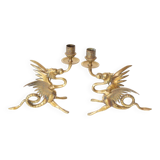 Pair of 19th century gilded brass “chimera” candlesticks