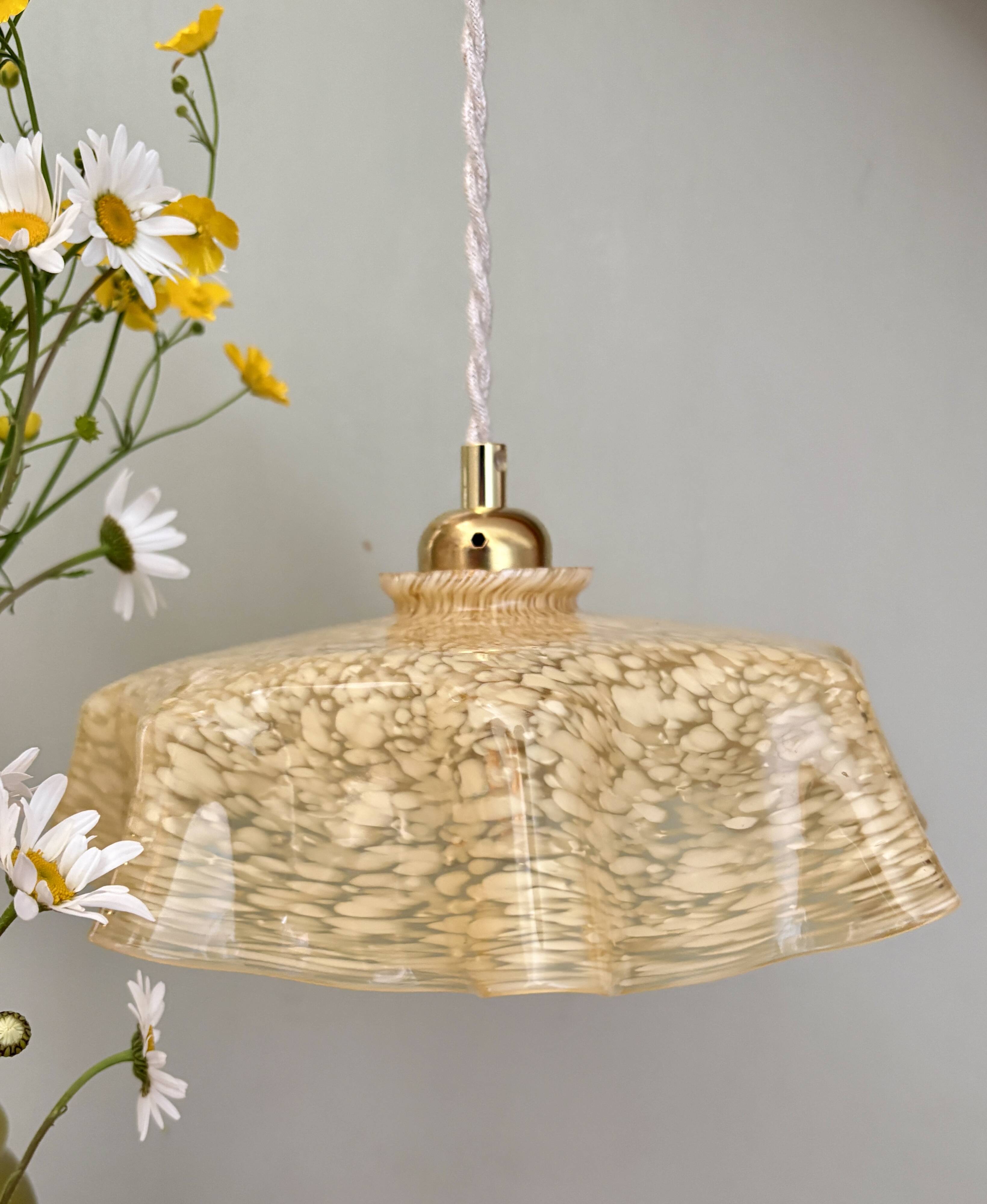 Vintage yellow Clichy glass lampshade pendant light