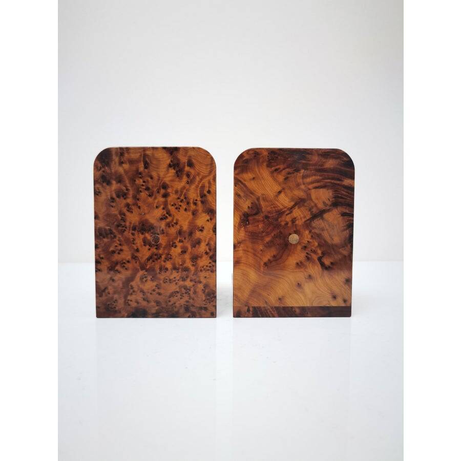 Art Deco bookends in polished solid burl wood