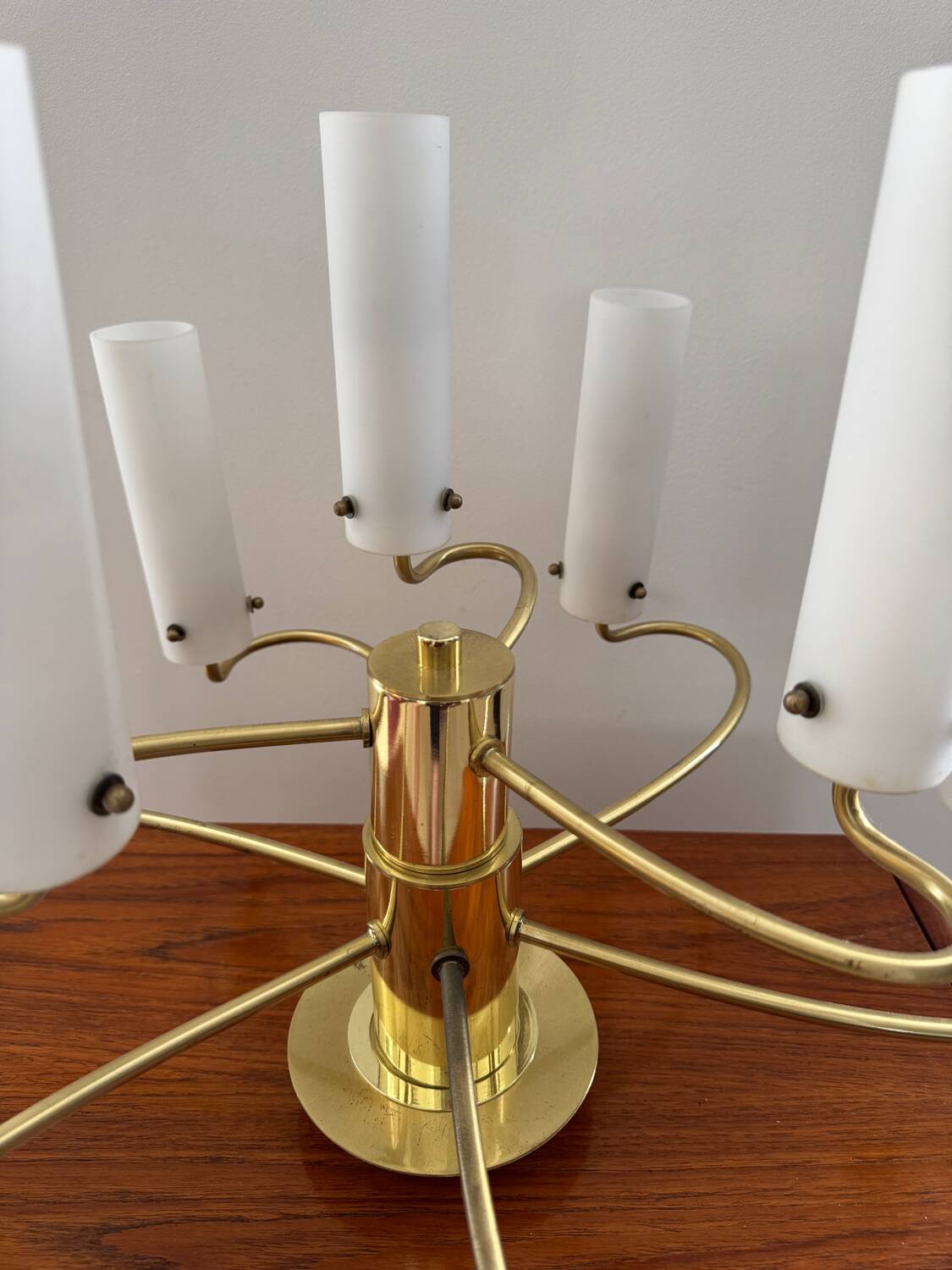 Brass and opaline glass suspension "Hillebrand" 1960