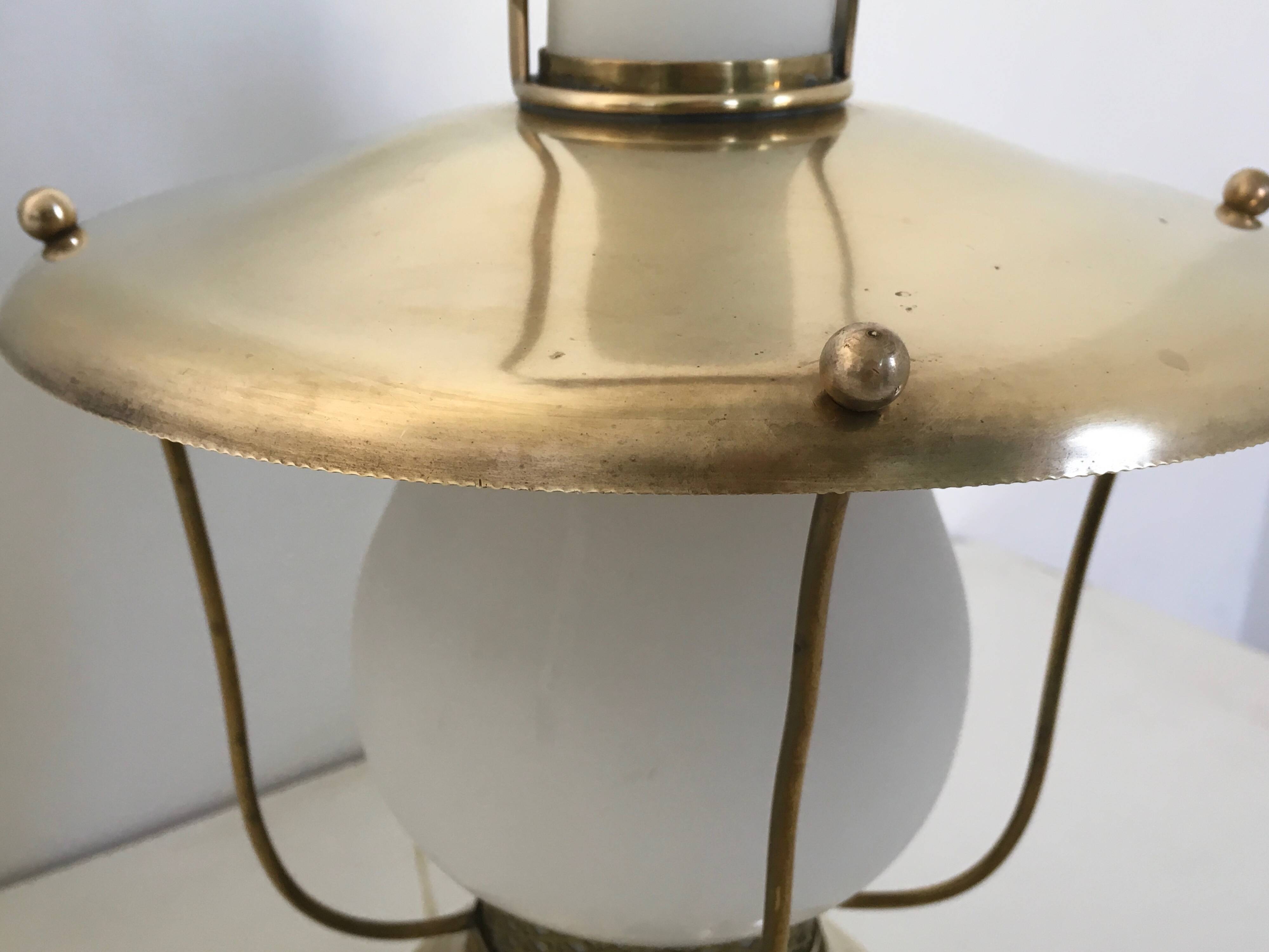 Elegant Vintage Brass and Encased Glass Lantern Table Lamp, Italy
