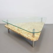 Brutalist Triangle Coffee Table in Marble and Stainless Steel, 1970s