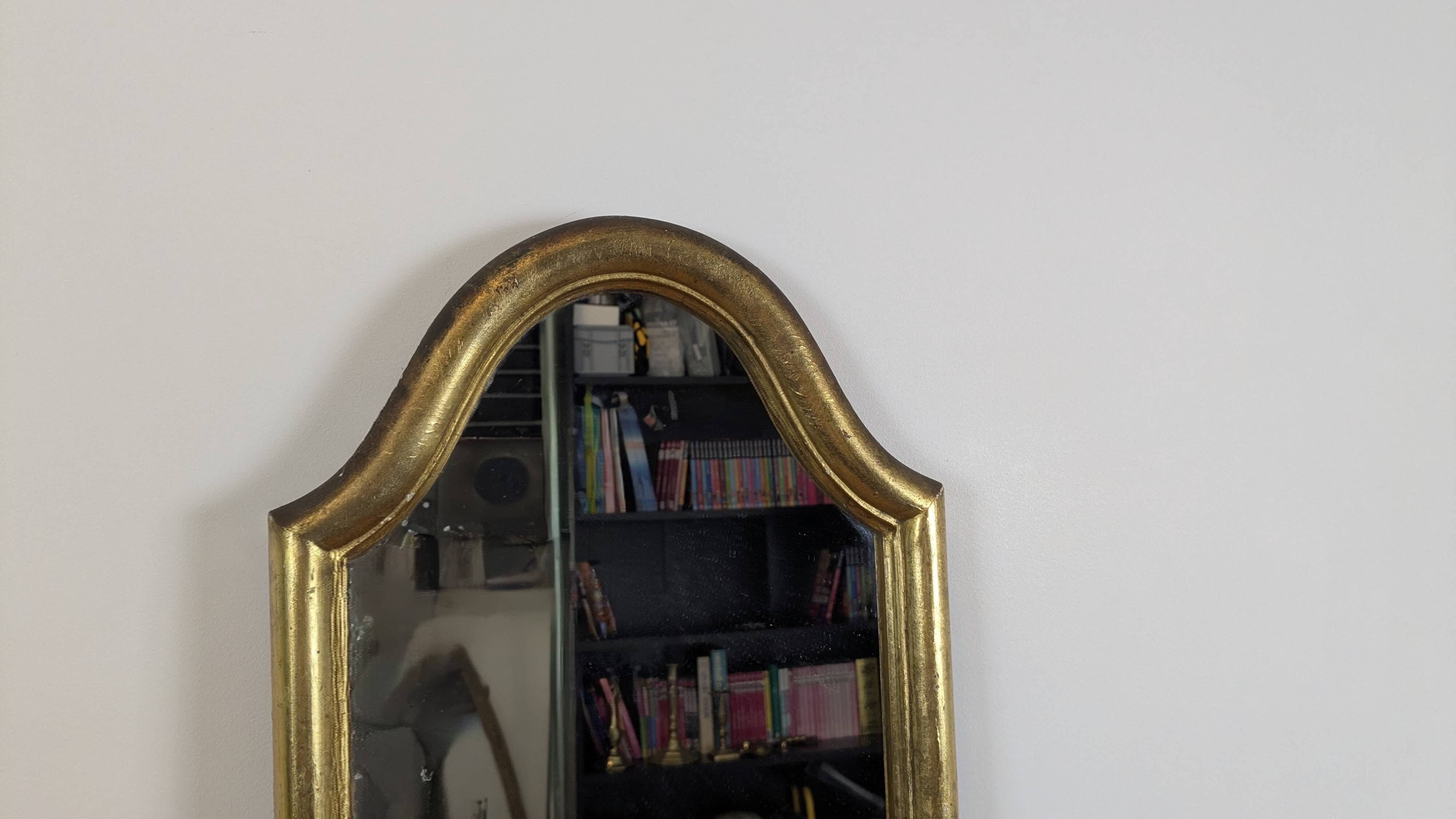 Antique gold mirror known as "gendarme's hat", patinated elegance 70 x 30 cm