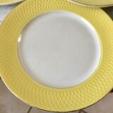Lot de 6 assiettes plates moulin des loups texturées jaune canari années 50