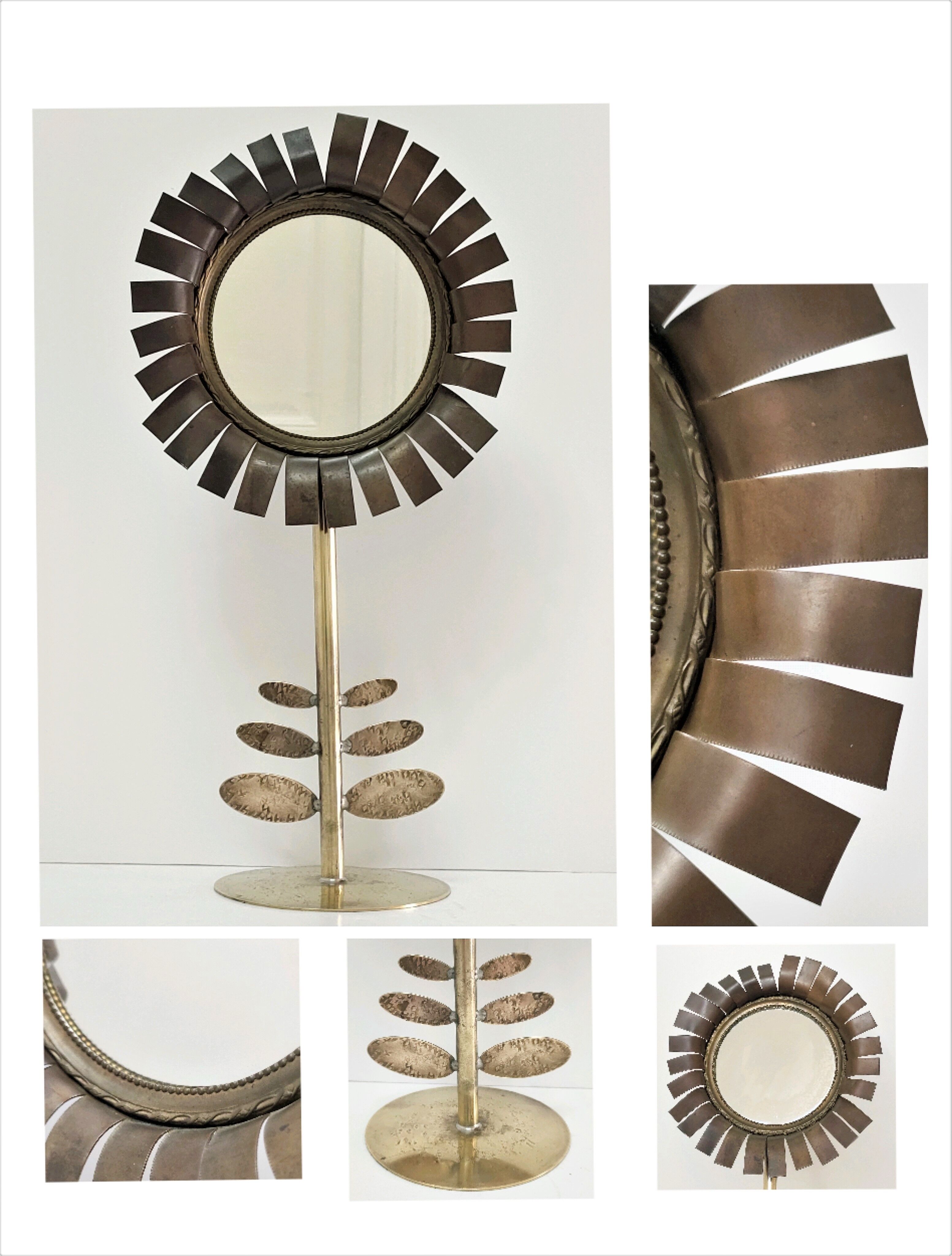 Copper and brass flower mirror by Vinay 60s