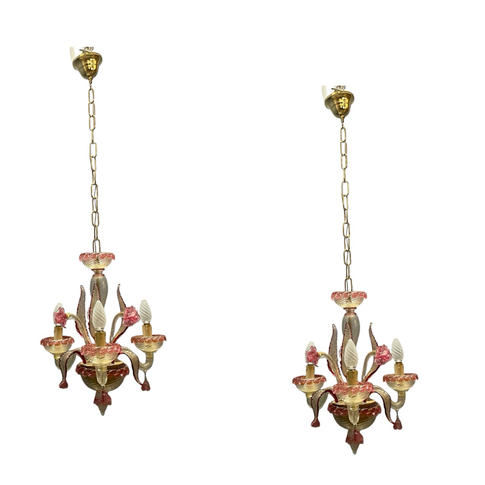 Venetian Pink Murano Glass Chandeliers Set of 2, 1960s
