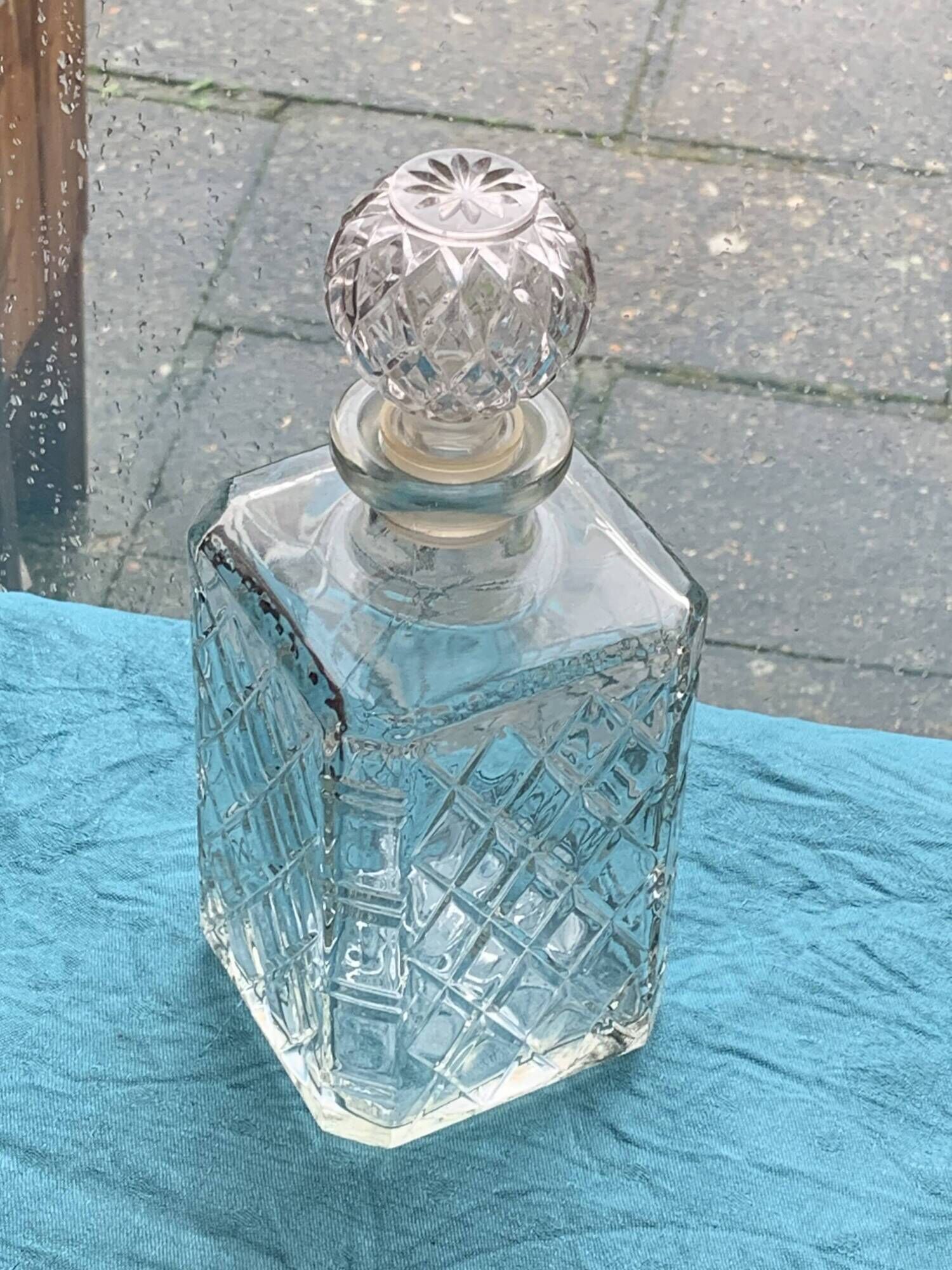 Whiskey carafe and ice bucket stamped crystal d'arques in vintage transparent glass