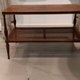 Mahogany coffee table / end table with rattan spacer shelf