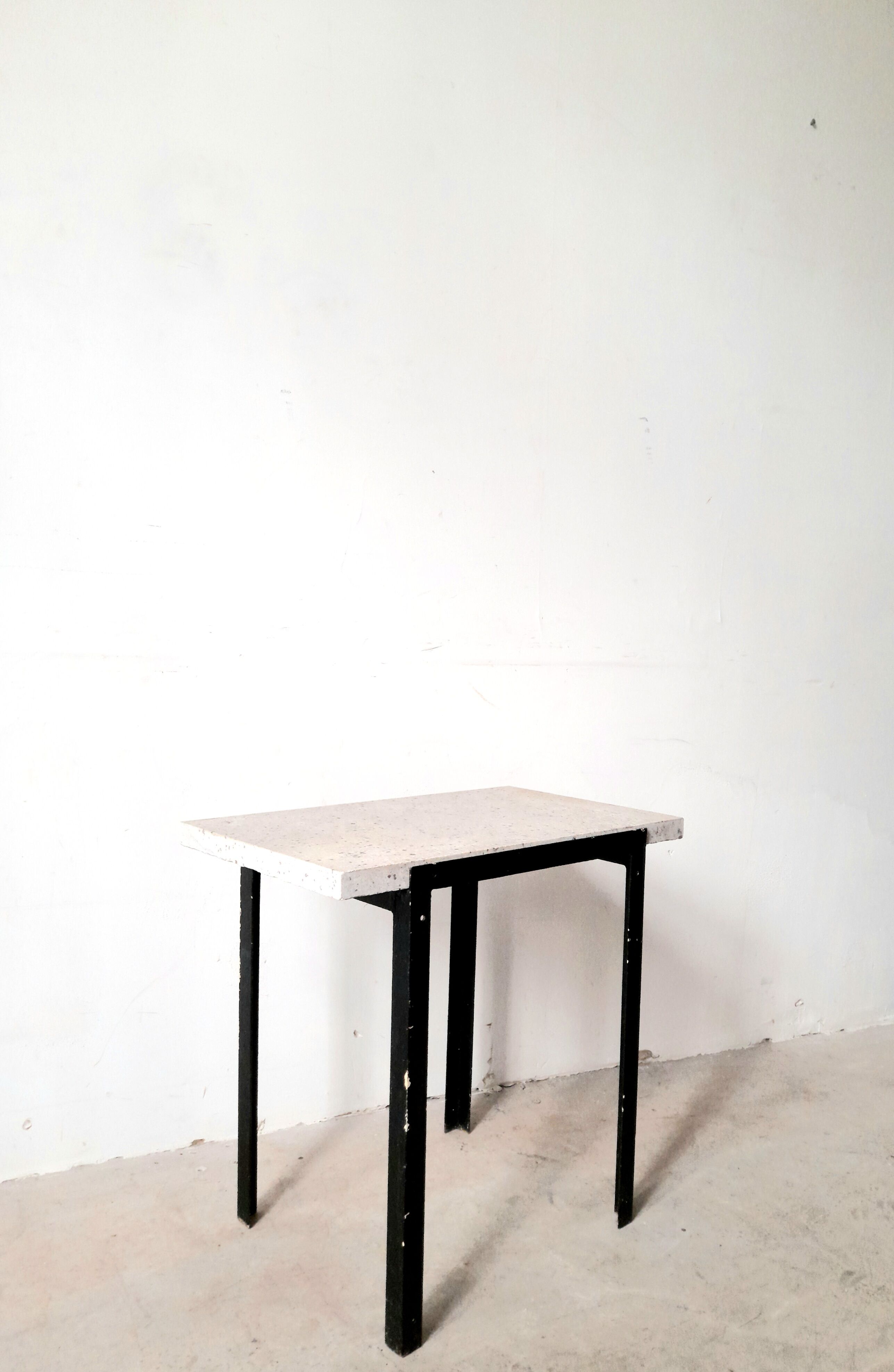 Side console table - Steel and marble - Vintage of the 50s