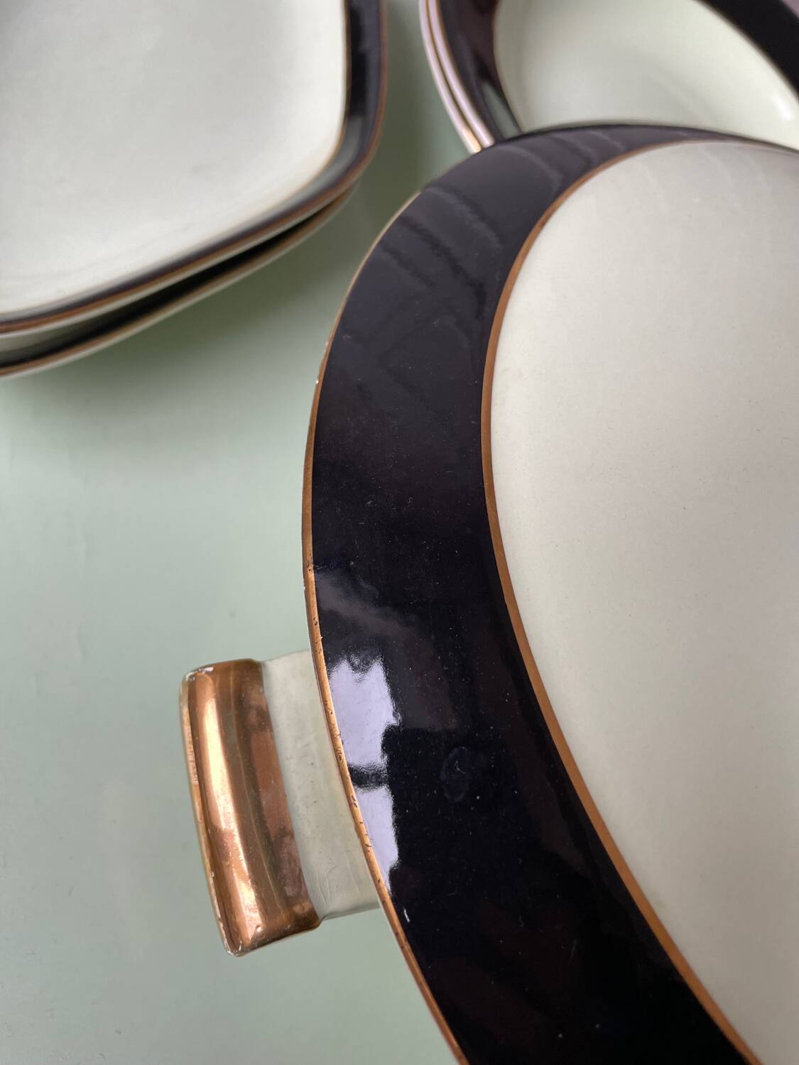 Dinner Service Year 50/60 Earthenware of Salins 53 Pieces Mint Black